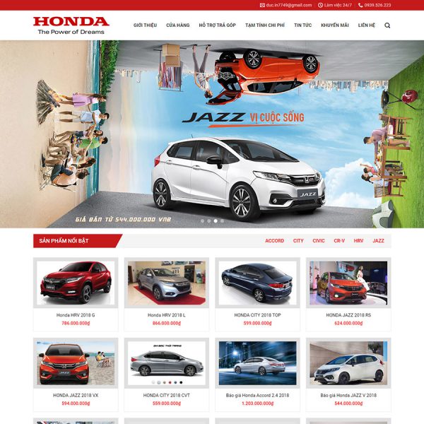 Theme wordpress bán ô tô Honda